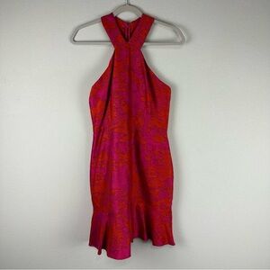 Hutch Hot Pink Orange Floral High Neck Peplum Hem Dress Size 4
